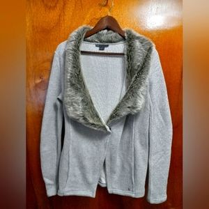 AX Armani Exchange Faux Fur Neck Open Sweater Cardigan Size Women's Large